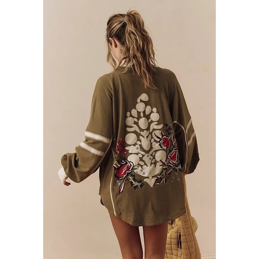 Free People FP Movement Rugby Ready Logo Embroidered Sage Stone Color Sz S NWT